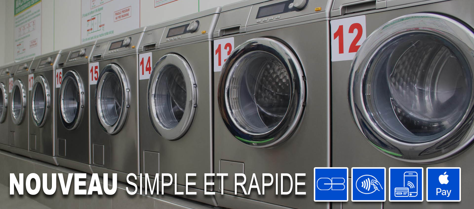 Laverie automatique rue du Fbg St Denis 75010 paris, machine 7 à 18kg et séchage 12kg