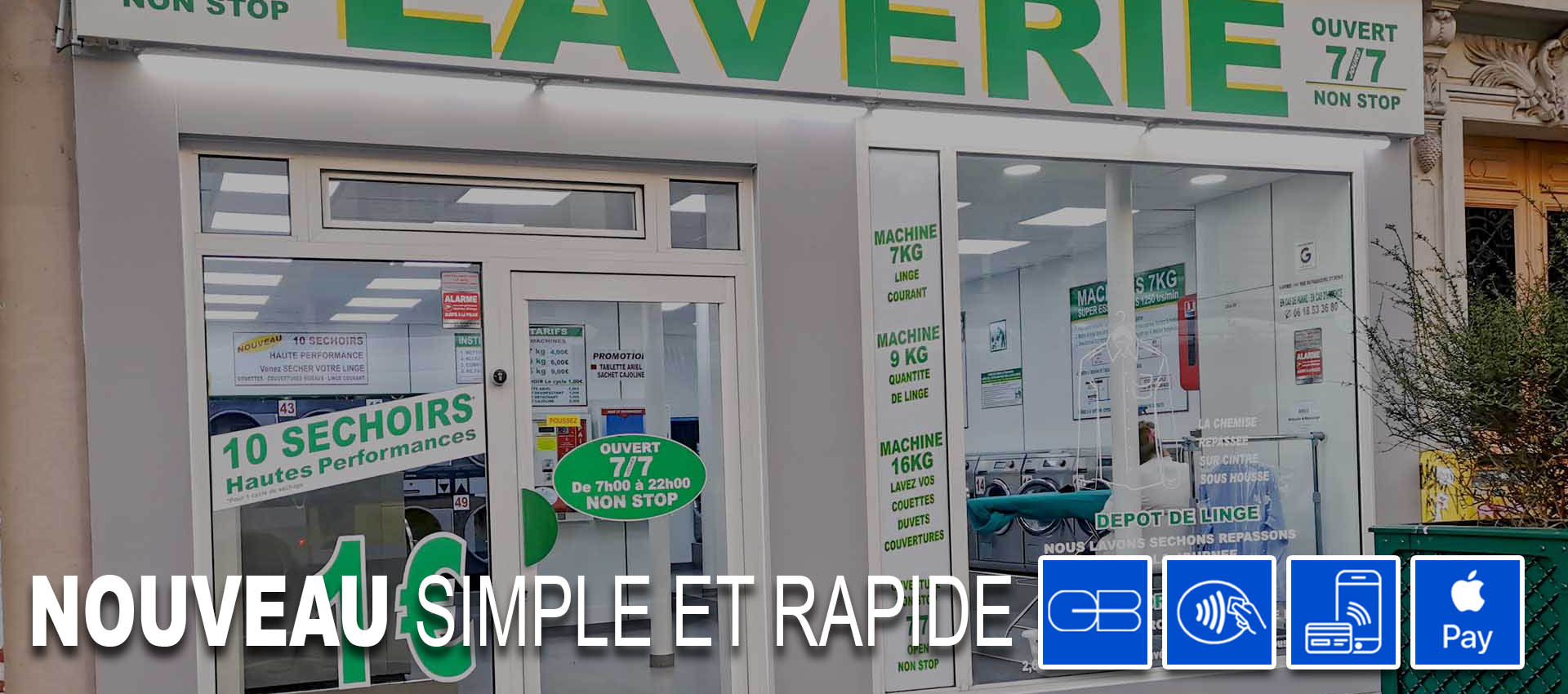 Laverie Automatique rue du Fbg St Denis 75010 paris, 8 Machines à laver et 8 séchoirs